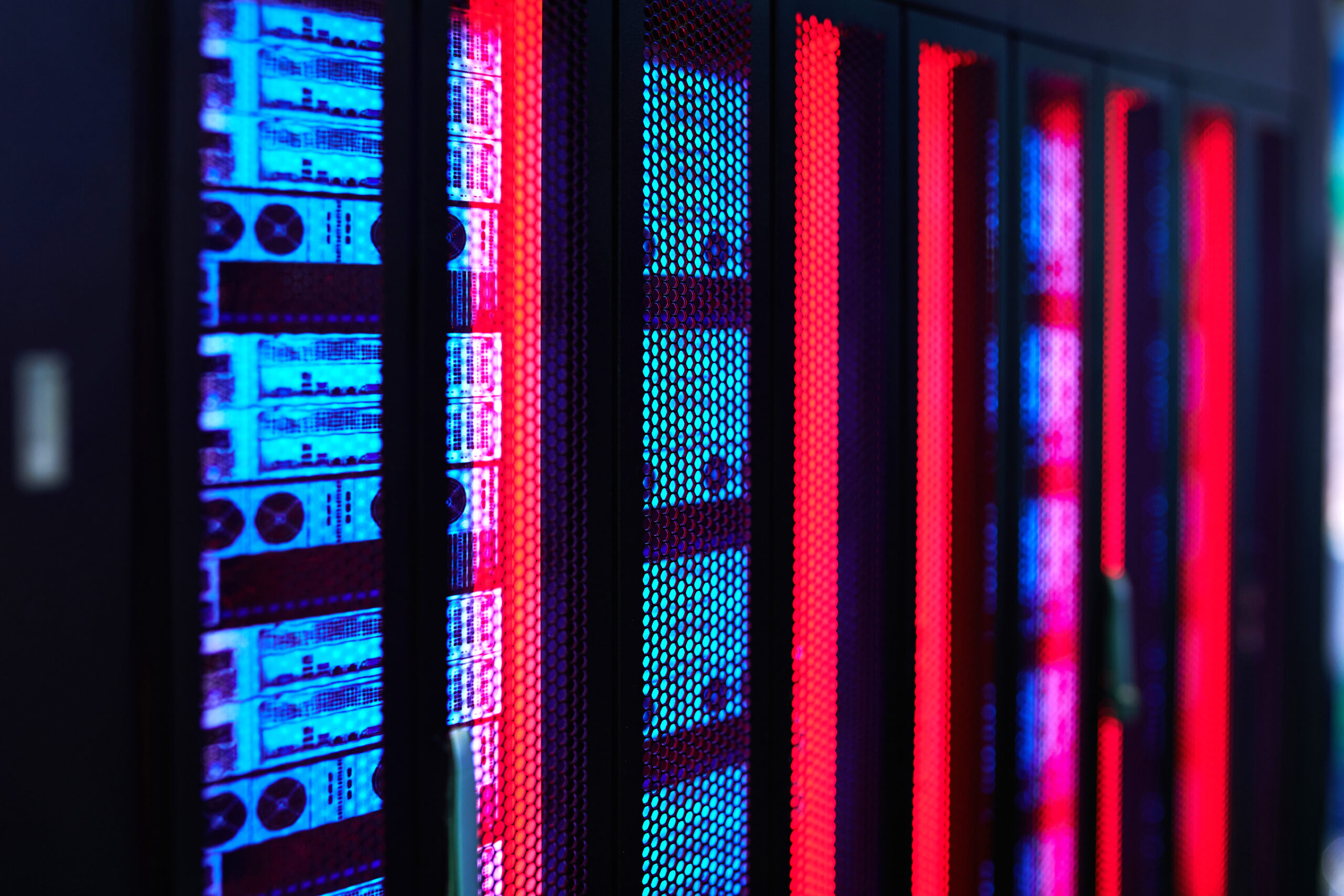 Close-up of the modern data center and cabinets.